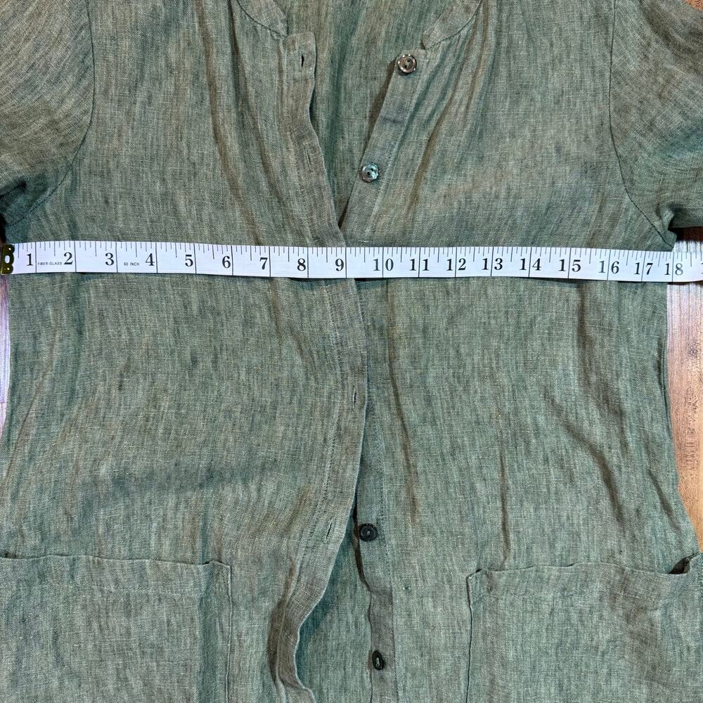 Eileen Fisher Green Organic Linen Delave Long Shirt Dress Laganlook Oversize XXS - Picture 5 of 8